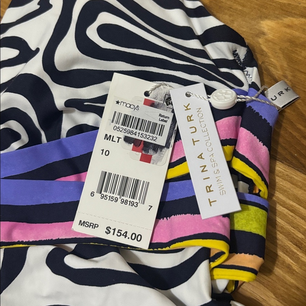 NWT Trina Turk Size 10 Zebra Cross-Back One-Piece Swimsuit - Picture 3 of 5